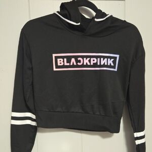 BlackPink Cropped Hoodie with Stripes